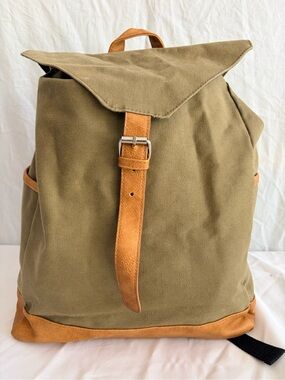 DSW Canvas Olive Green Backpack with Tan Leather Look Accents